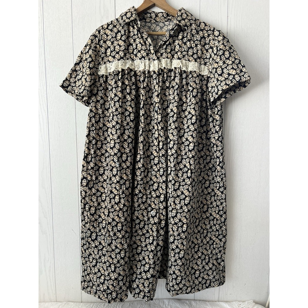 Vintage Handmade Button Up House Dress Kaftan Mumu 40's 50's Fabric? XXL